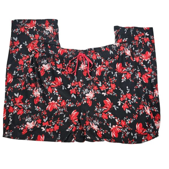 Womens 1X Red Black Floral Print Pajama Pants Bottoms Cozy Comfy Loungewear - Picture 7 of 8
